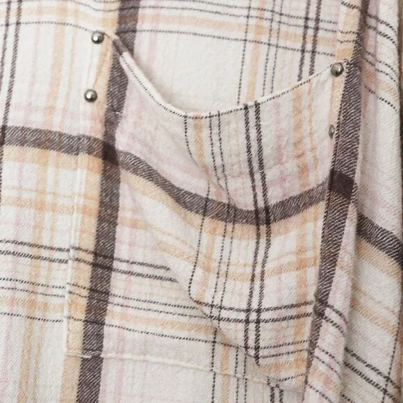 Free People We The Free Hidden Valley Button Down Oversized Plaid Shirt Top S - Picture 13 of 16